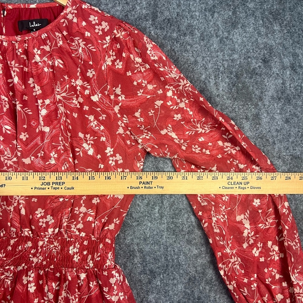 Lulus Floral Smocked Long Sleeve Mini Dress Womens Size S Red - Picture 8 of 12